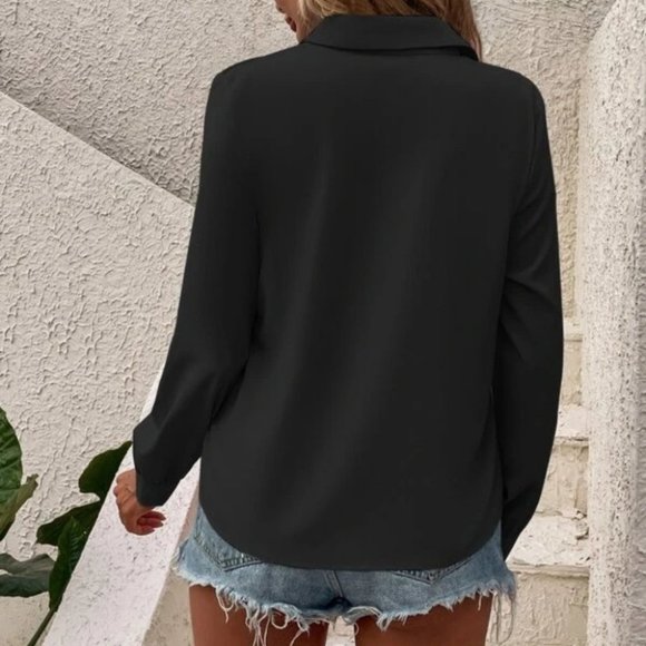 Black Figure Printed Button Down Front Blouse - Picture 5 of 5